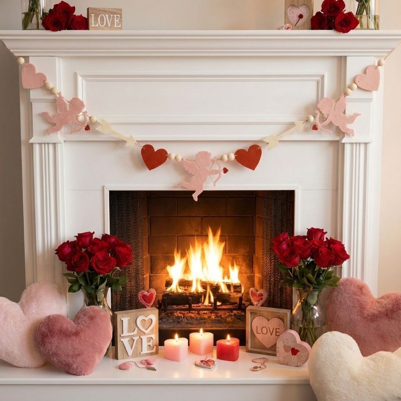 Home Decor Garland - 2026 New Red Pink Heart Felt