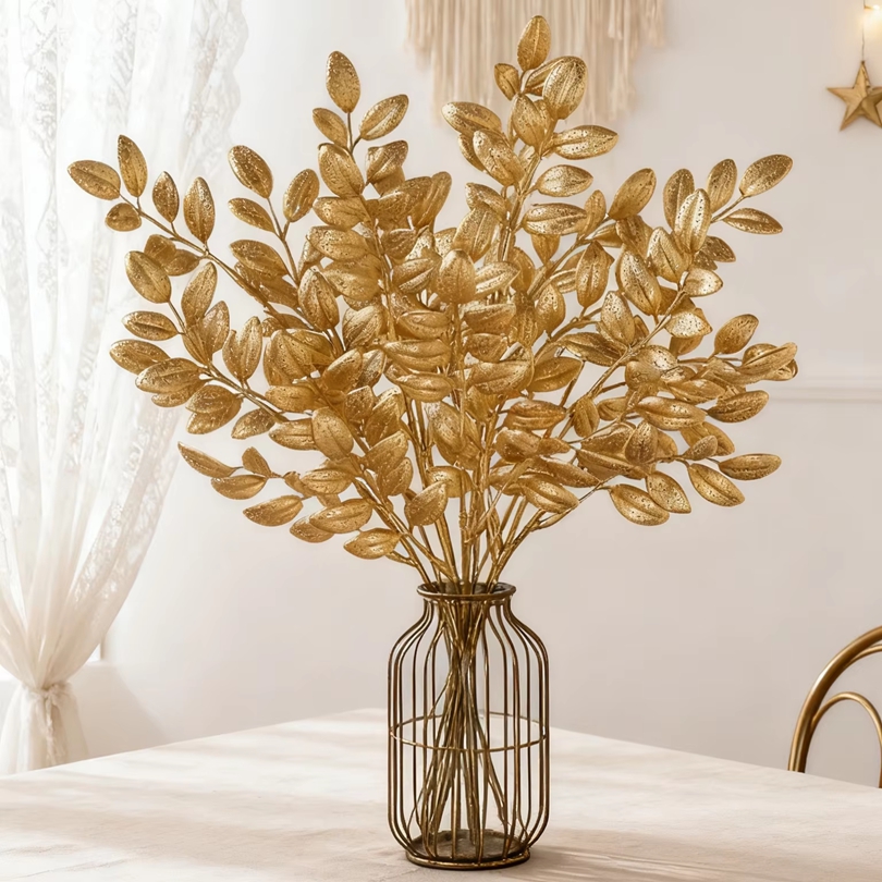 Home Decor Garland - 10Pcs Artificial Plants Golden Leaves Festival
