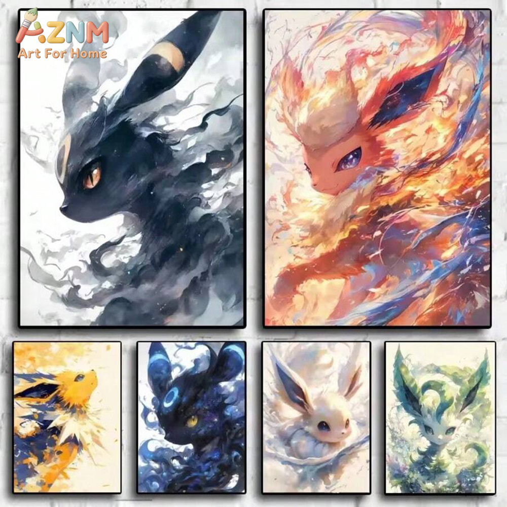 Watercolor Poster Print - AZNM Watercolor Eeveelutions Canvas Print Unframed