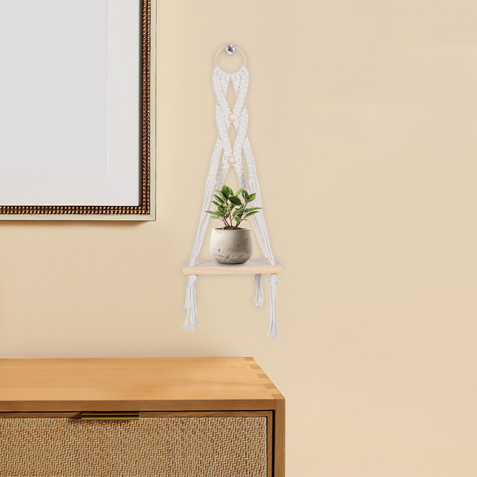 Macrame Wall Hanging Shelf Squ - Floating Shelves 评论和价格