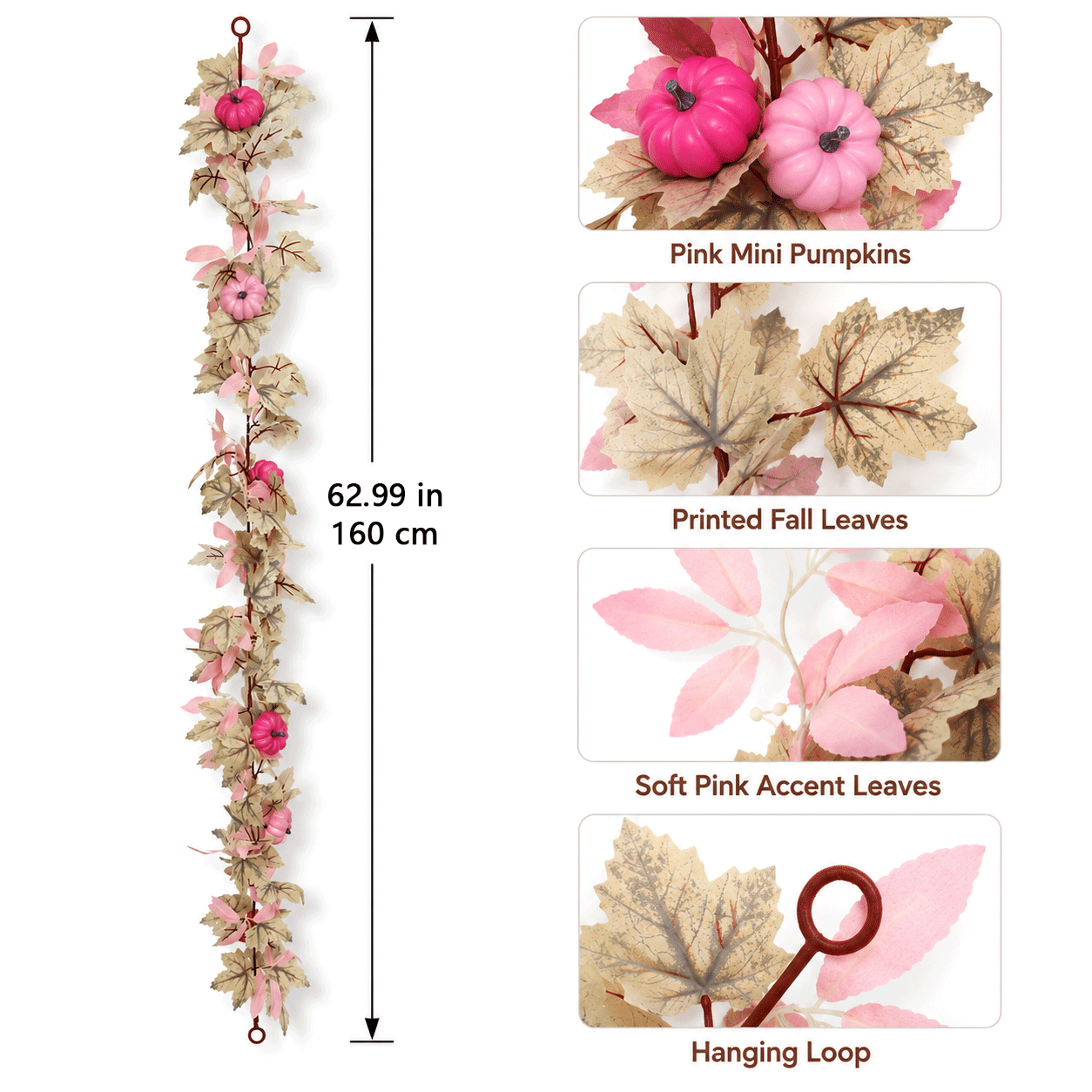 Pink Artificial Pumpkin Garlan - Home Decor Garland 评论和价格