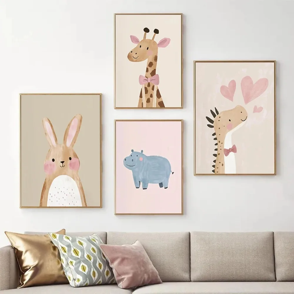 Nordic Pink Cute Cartoon Anima - Watercolor Poster Print 评论和价格