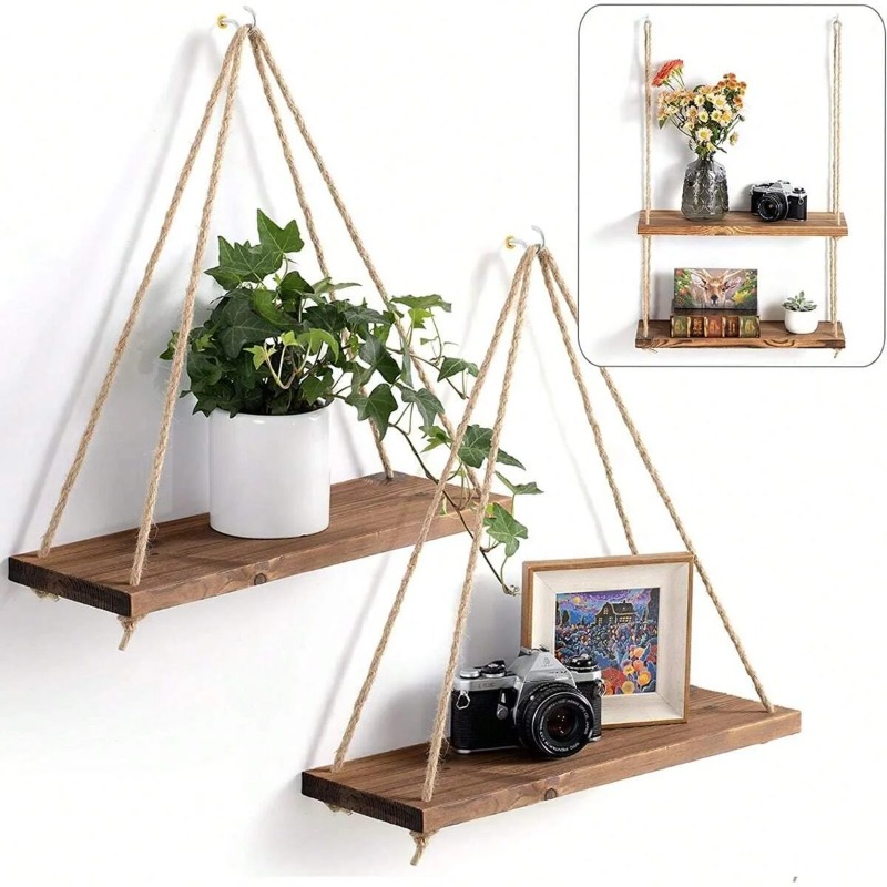 1PC Wooden Swing Hanging Hemp  - Floating Shelves 评论和价格