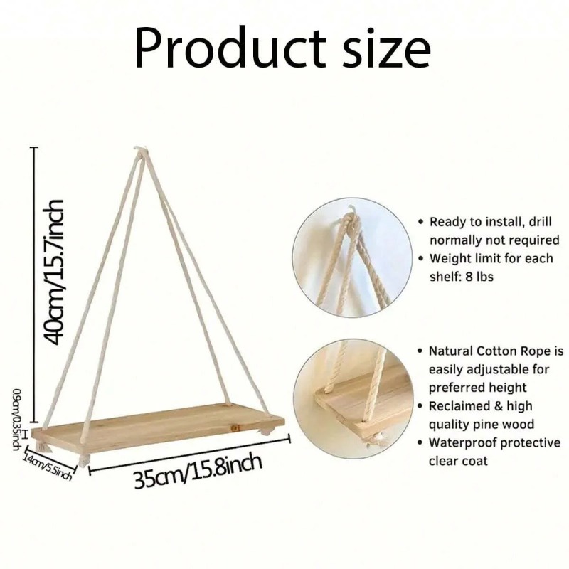 1PC Wooden Swing Hanging Hemp  - Floating Shelves 评论和价格