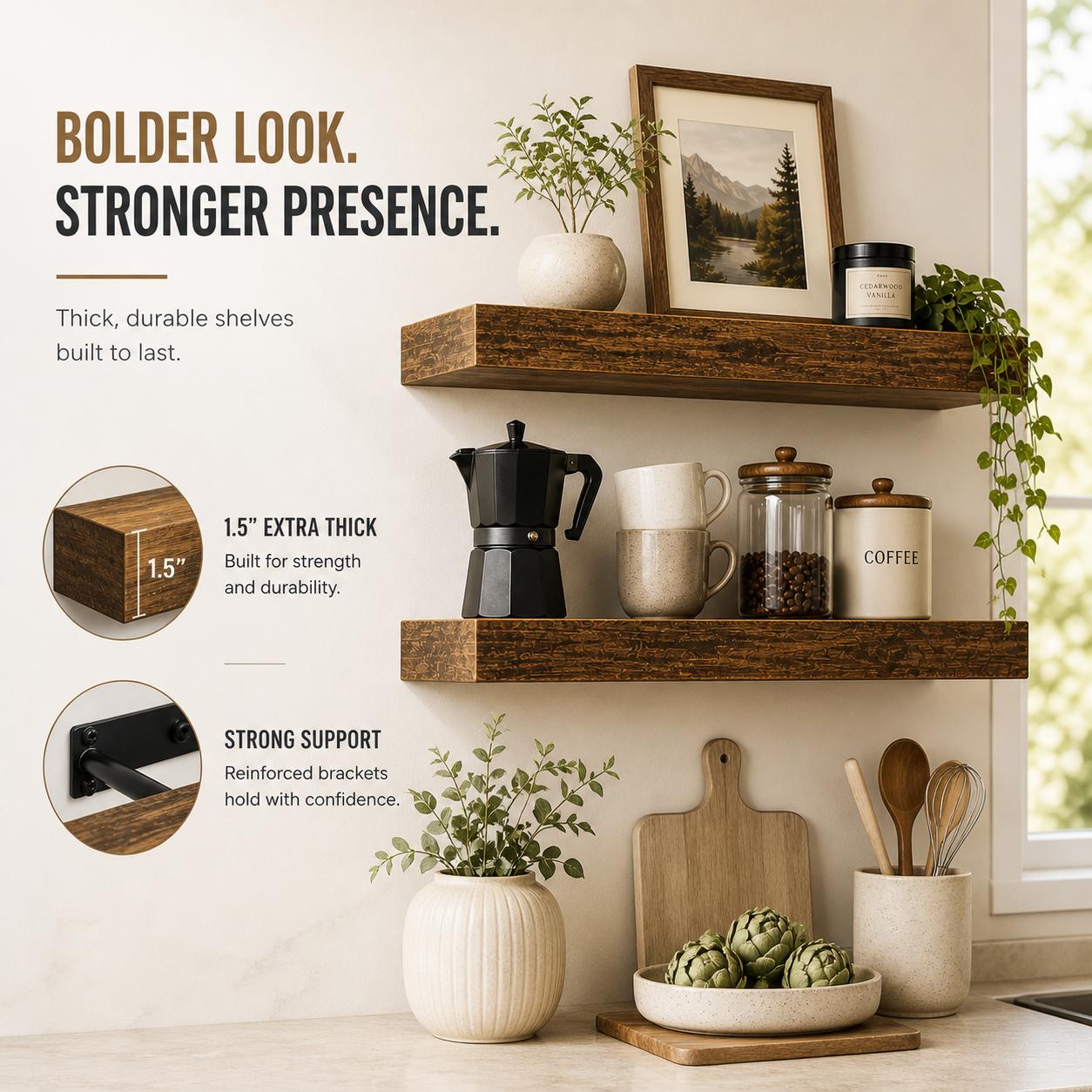 2Pcs Rustic Wood Floating Shel - Floating Shelves 评论和价格