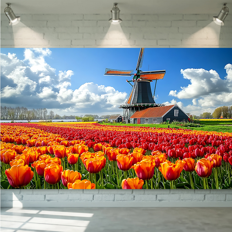 Windmill Tulip Field Netherlan - Home Decor Netherlands 评论和价格