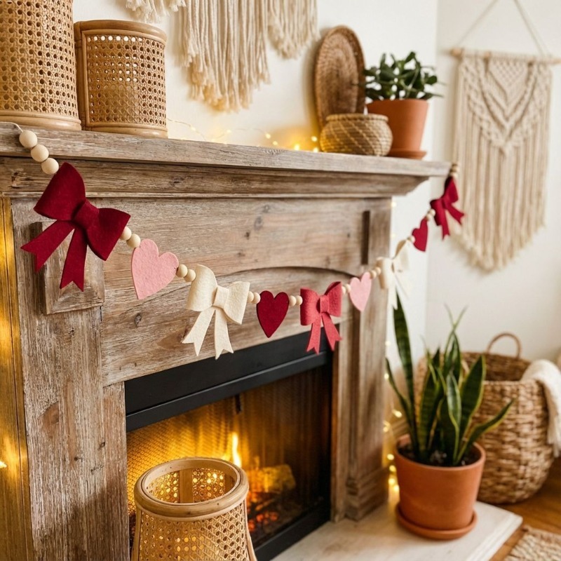 2026 New Red Pink Heart Felt G - Home Decor Garland 评论和价格