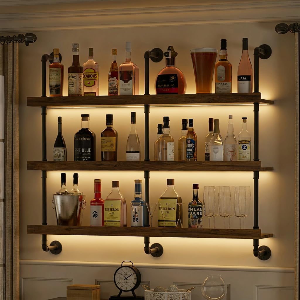 Wall Mounted Wine Rack With LE - Floating Shelves 评论和价格