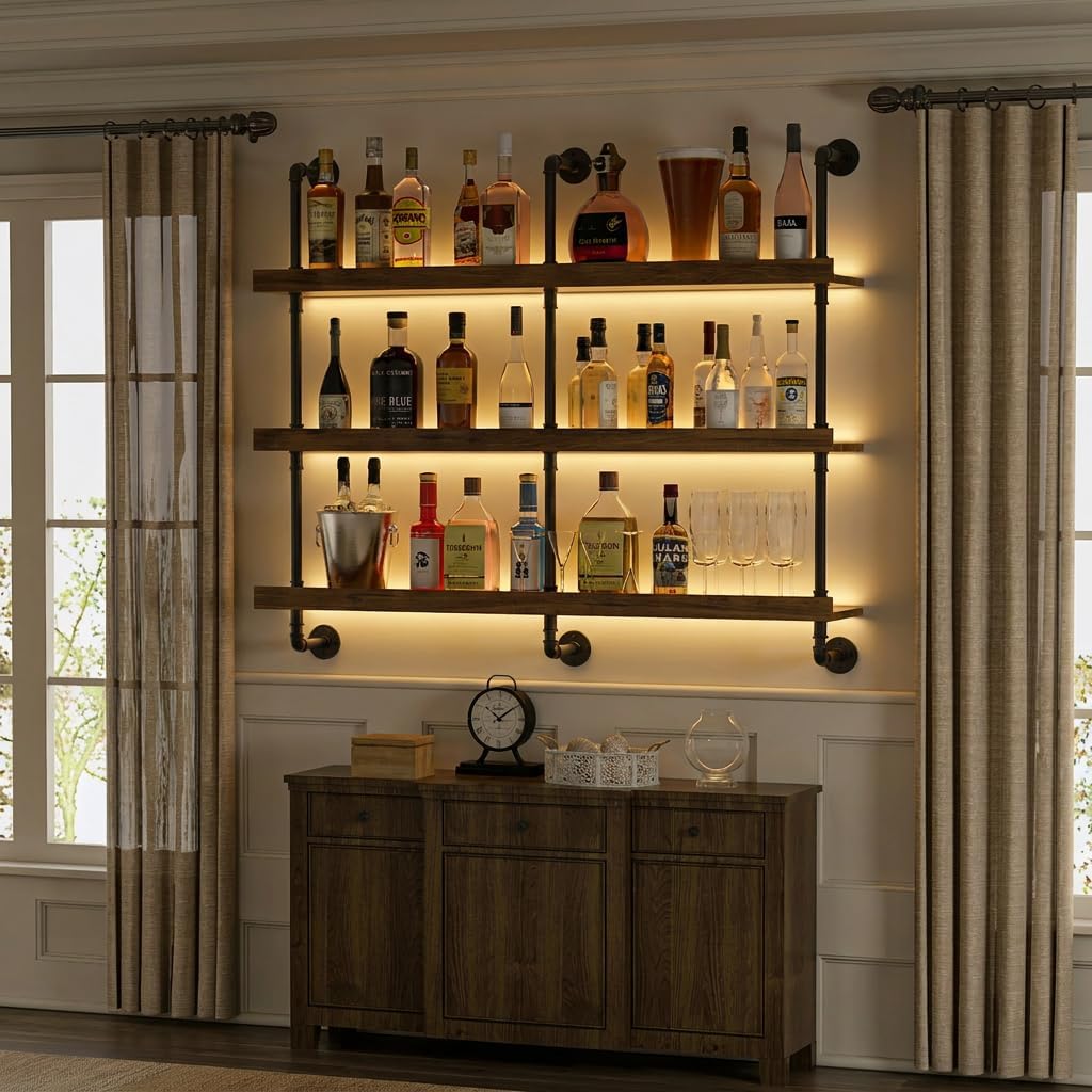 Wall Mounted Wine Rack With LE - Floating Shelves 评论和价格