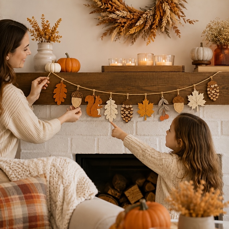Autumn Wooden Garland Squirrel - Home Decor Garland 评论和价格