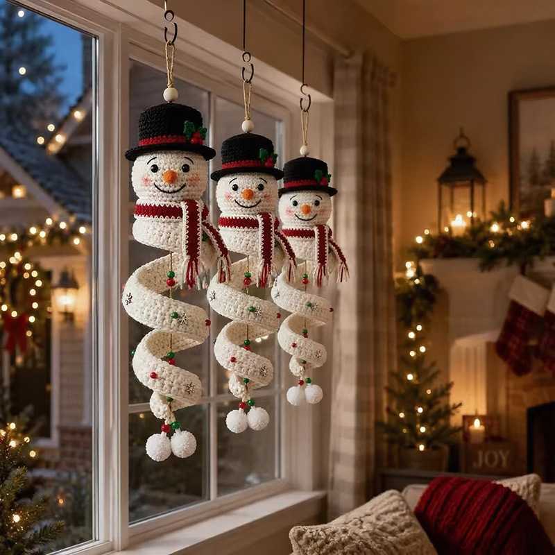 Crochet Snowman Spiral Ornamen - Yarn Home Decor 评论和价格