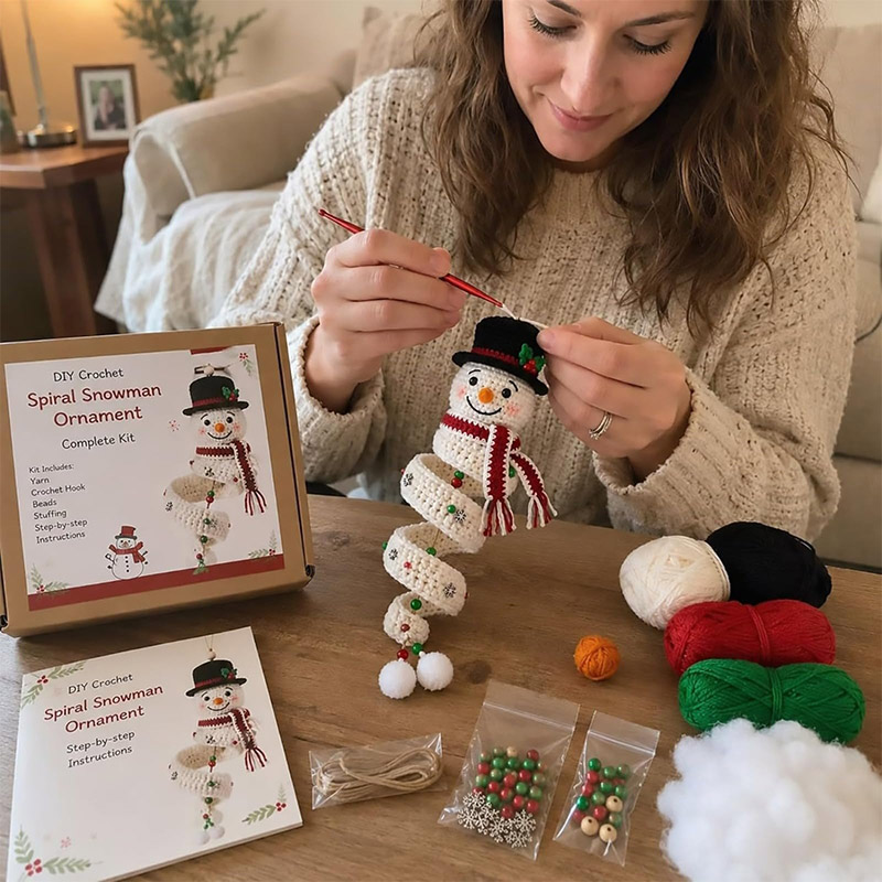 Crochet Snowman Spiral Ornamen - Yarn Home Decor 评论和价格