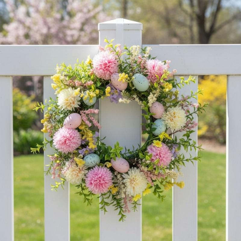 QX2E Easter Door Wreath With A - Home Decor Garland 评论和价格