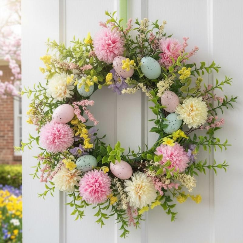QX2E Easter Door Wreath With A - Home Decor Garland 评论和价格