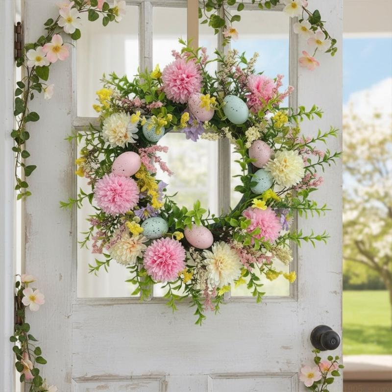 QX2E Easter Door Wreath With A - Home Decor Garland 评论和价格