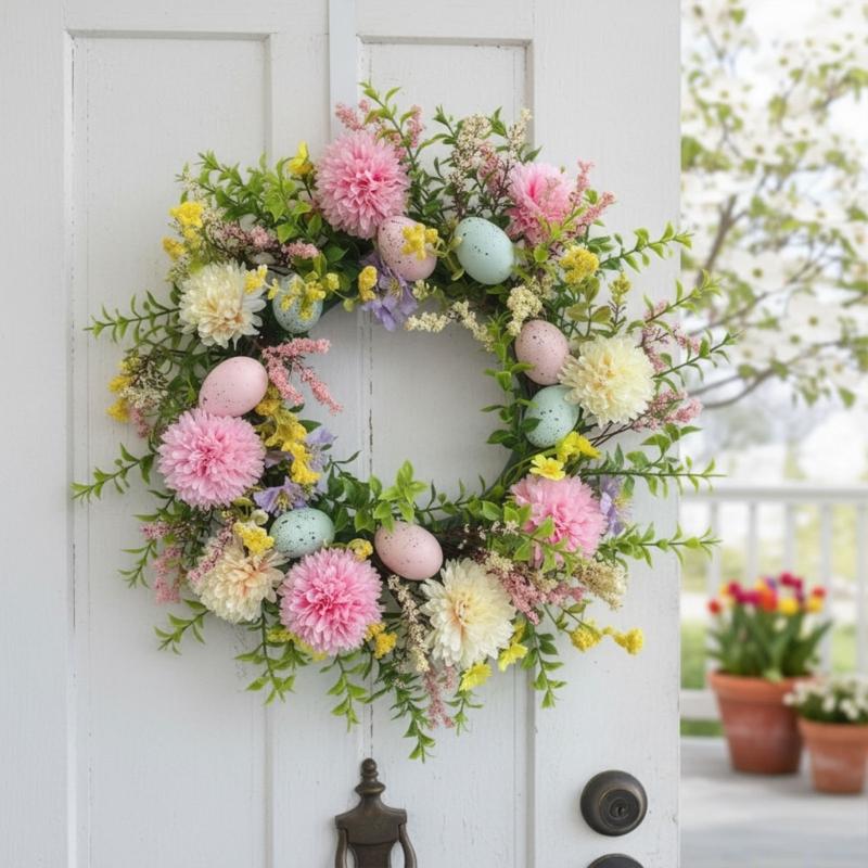 QX2E Easter Door Wreath With A - Home Decor Garland 评论和价格