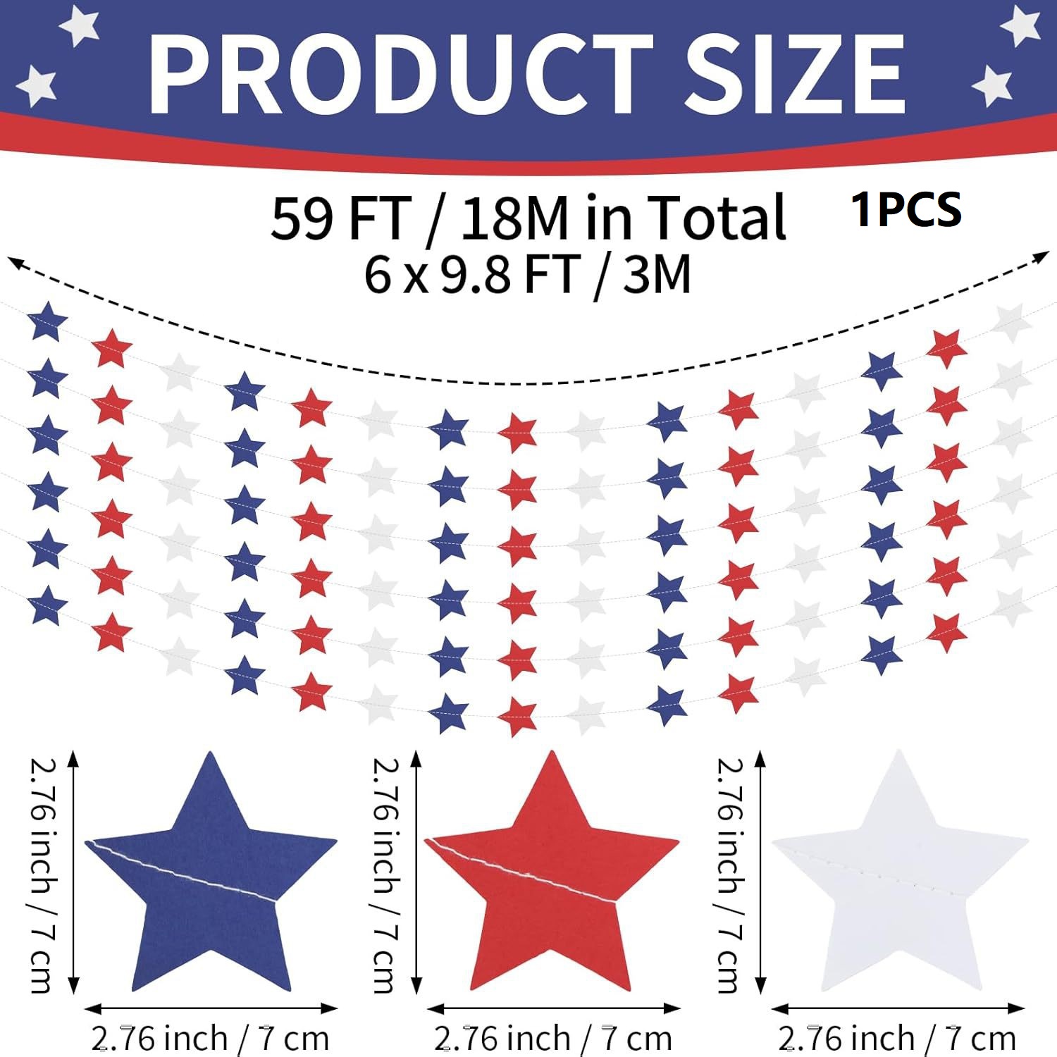 3M Red Blue Silver Paper Star  - Home Decor Garland 评论和价格